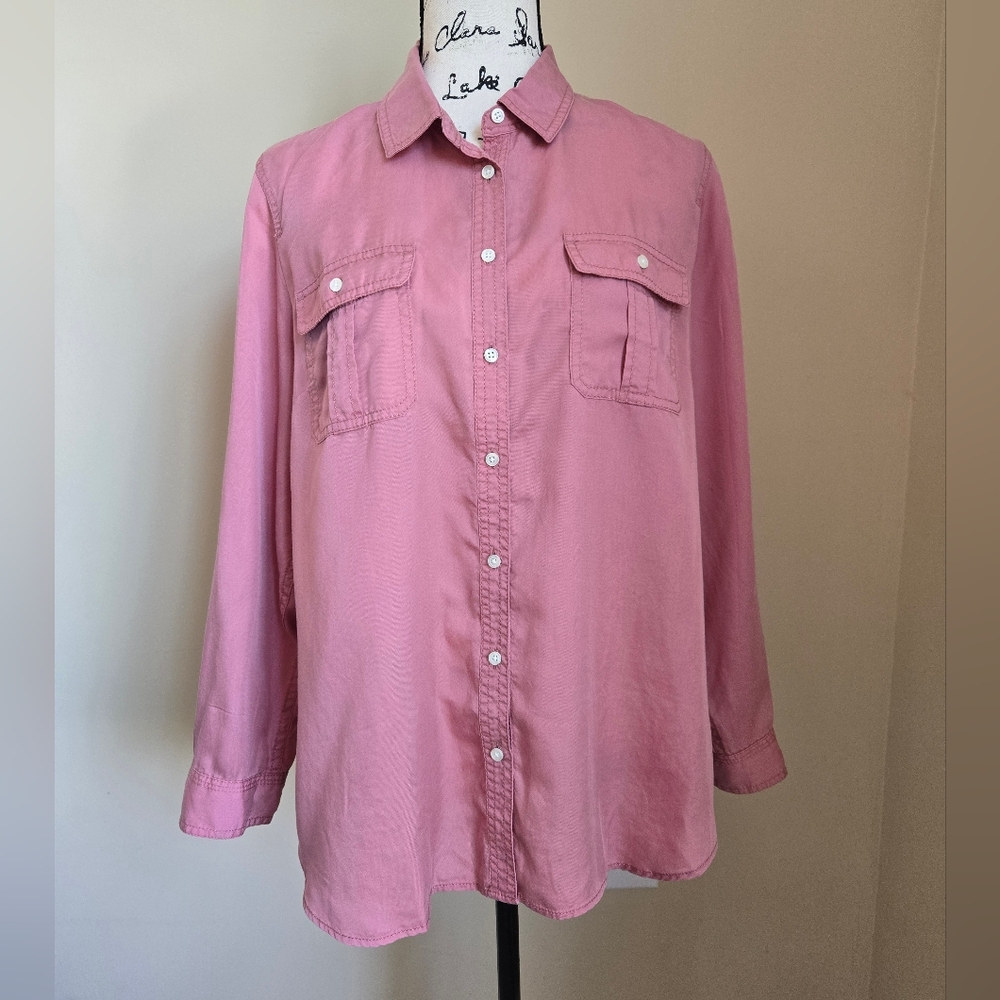 Talbots Shirt Womens XL Petite Mauve Pink Button Front Lightweight